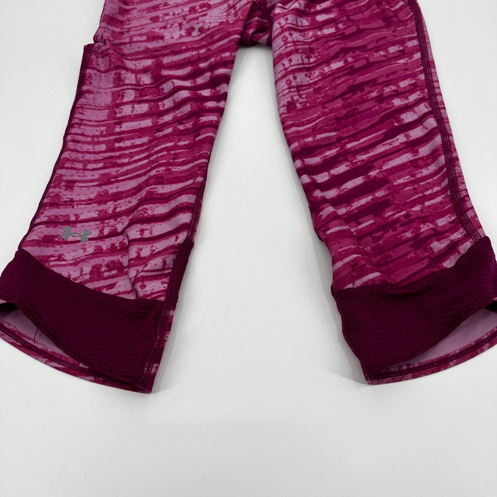Under Armour HeatGear Compression Leggings Womens Medium Pink Purple Crop Pants - Picture 3 of 9